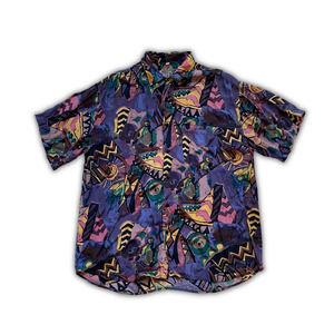 In Casuals Cloth by Three G Men Vintage Button Down Shirt L Aztec 90s Retro READ